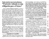 "El Premio Adonais es una obligación para el futuro" Poeta español Juan Carlos Mestres
