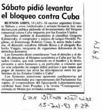 Sábato pidió levantar el bloqueo contra Cuba
