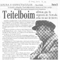 Teitelboim afirma que la vigencia de Neruda está en sus lectores