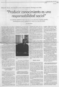 "Producir conocimiento es una responsabilidad social" (entrevista)