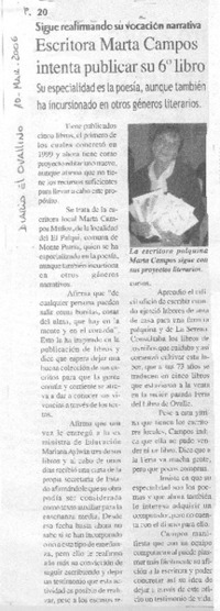 Escritora Marta Campos intenta publicar su 6o. libro