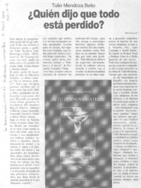 Tulio Mendoza Belio ¿Quien dijo que todo está perdido?