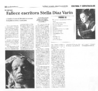 Fallece escritora Stella Díaz Varín