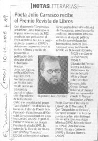 Poeta Julio Carrasco recibe el Premio Revista de Libros