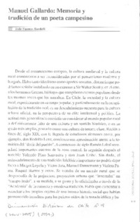Manuel Gallardo. Memoria y tradición de un poeta campesino