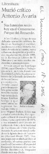 Murió crítico Antonio Avaria