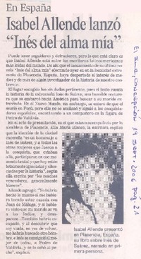 En España Isabel Allende lanzó "Inés del alma mía"