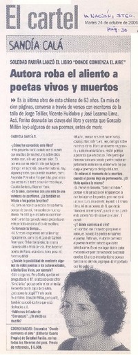 Soledad Fariña lanzó el libro "Donde comienza el aire" : autora roba el aliento a poetas vivos y muertos