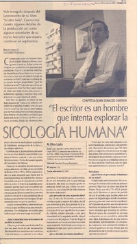 Confiesa Juan Ignacio Correa : "El escritor es un hombre que intenta explorar la sicología humana"