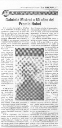 Gabriela Mistral a 60 años de Premio Nobel