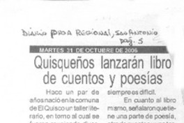 Quisqueños lanzarán libro de cuentos y poesías