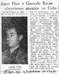 Jorge Díaz y Gonzalo Rojas obtuvieron premios en Cuba