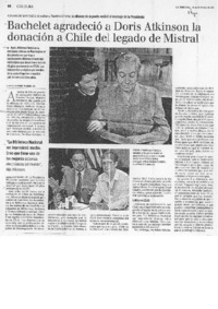 Bachelet agradeció a Doris Atkinson la donación a Chile del legado de Mistral