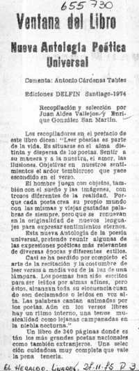 Nueva antología poética universal:  [artículo] Antonio Cárdenas Tabies.