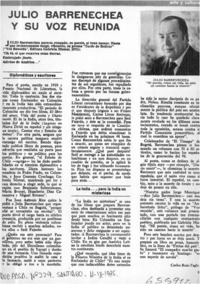 Julio Barrenechea y su voz reunida.  [artículo] Carlos Ruiz-Tagle.