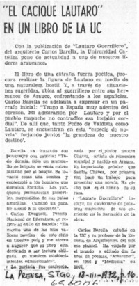 "El cacique Lautaro" en un libro de la UC.  [artículo]