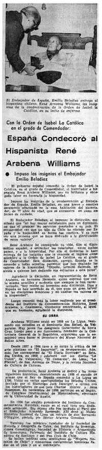 España condecoró al hispanista René Arabena Williams.