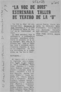 La voz de Dios estrenará taller de teatro de la "U"  [artículo]