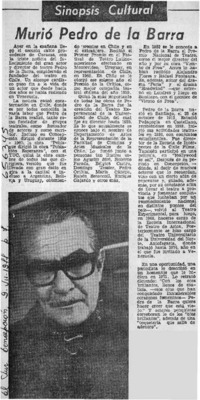 Murió Pedro de la Barra.  [artículo]