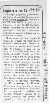 Ingenio a los 75.  [artículo]