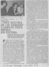 "Tres noches de un sabado" cumplió doce meses en escena