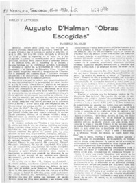 Augusto D'Halmar, "Obras escogidas"  [artículo] Hernán del Solar.