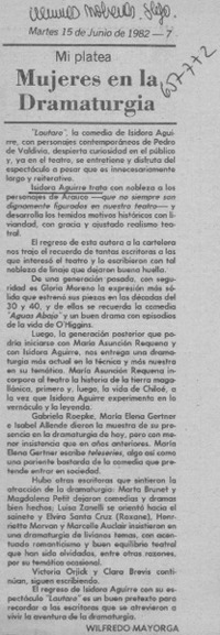 Mujeres en la dramaturgia  [artículo] Wilfredo Mayorga.