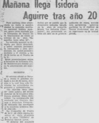 Mañana llega Isidora Aguirre tras año 20.