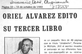 Oriel Alvarez edito su tercer libro.  [artículo]