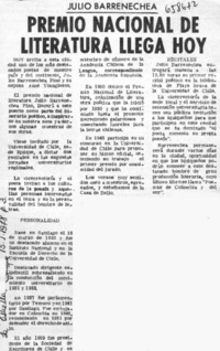 Premio Nacional de Literatura llega hoy.  [artículo]