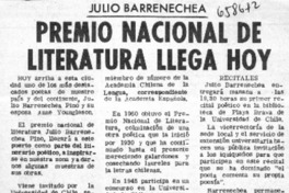 Premio Nacional de Literatura llega hoy.  [artículo]