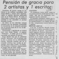 Pensión de gracia para 2 artistas y 1 escritor.
