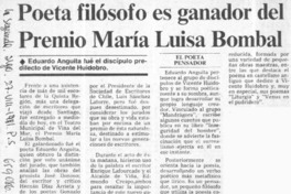 Poeta filósofo es ganador del Premio María Luisa Bombal.  [artículo]