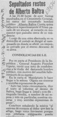 Sepultados restos de Alberto Baltra.
