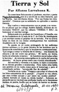 Tierra y Sol  [artículo] Alfonso Larrahona K.
