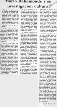 Mario Bahamonde y su investigación cultural  [artículo] José a. González P.