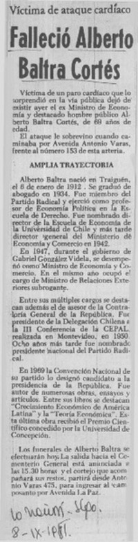Falleció Alberto Baltra Cortés.  [artículo]