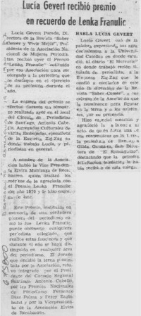 Lucía Gevert recibió premio en recuerdo en Lenka Franulic.