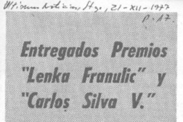 Entregados premio "Lenka Franulic" y "Carlos Silva V."