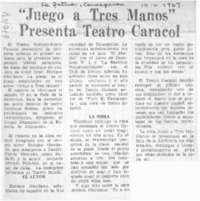 "Juego a tres manos" presenta Teatro Caracol.