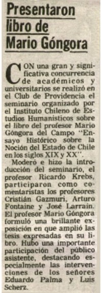 Presentaron libro de Mario Góngora.