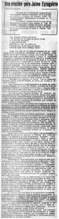 Una oración para Jaime Eyzaguirre.