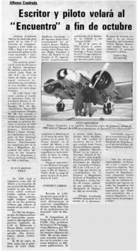 Escritor y piloto volará al "encuentro" a fin de octubre.