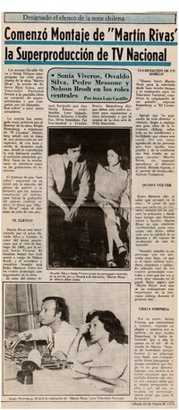 Comenzó montaje de "Martín Rivas" la superproducción de TV Nacional