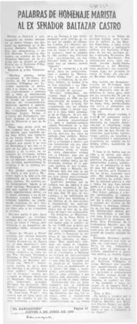 Palabras de homenaje marista al ex senador Baltazar Castro.
