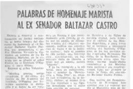Palabras de homenaje marista al ex senador Baltazar Castro.