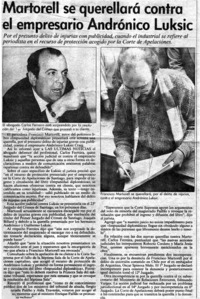 Martorell se querellará contra el empresario Andrómico Luksic.