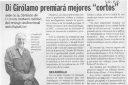 Di Girólamo premiará mejores "cortos"