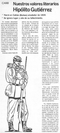 Nuestros valores literarios Hipólito Gutiérrez.