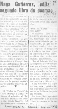 Nana Gutiérrez, edita segundo libro de poemas.